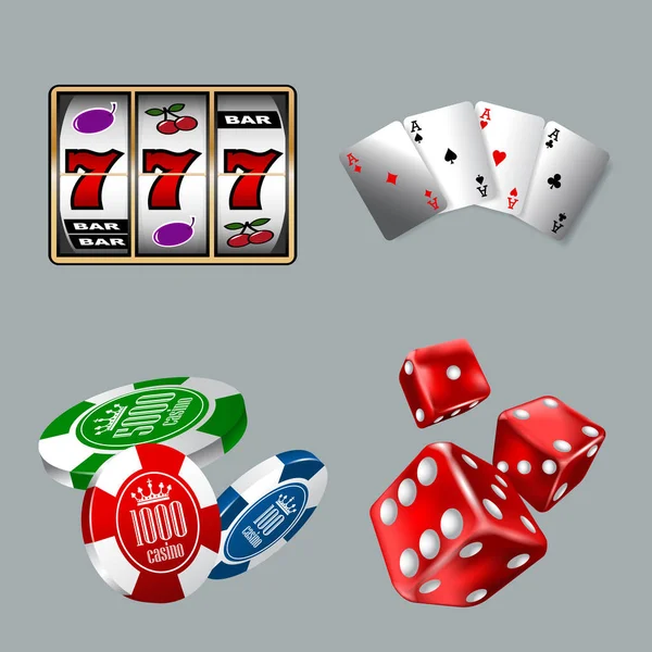 Set Von Glücksspiel Symbolen Für Casino Spiel Mit Spielautomaten Karten — Stockvektor