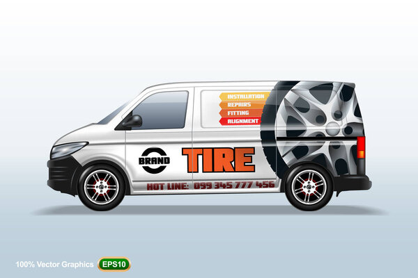 Обслуживание шин. Шаблон фургона доставки. С рекламой, съедобной планировкой
.