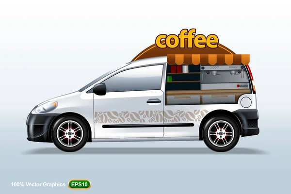 Cafetera Plantilla Vehículo Furgoneta Diseño Editable — Vector de stock