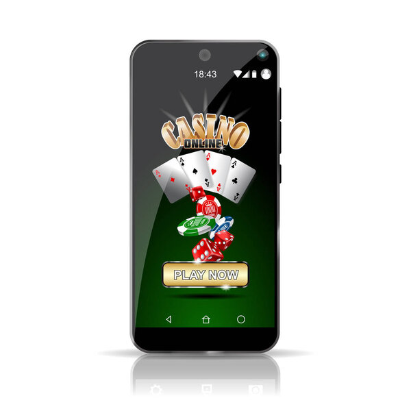 Smartphone offering a casino game online. Highly detailed picture. Everything in layers and can be edited