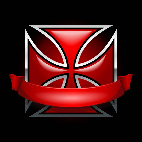 Red Ijzeren Kruis Met Banner — Stockvector