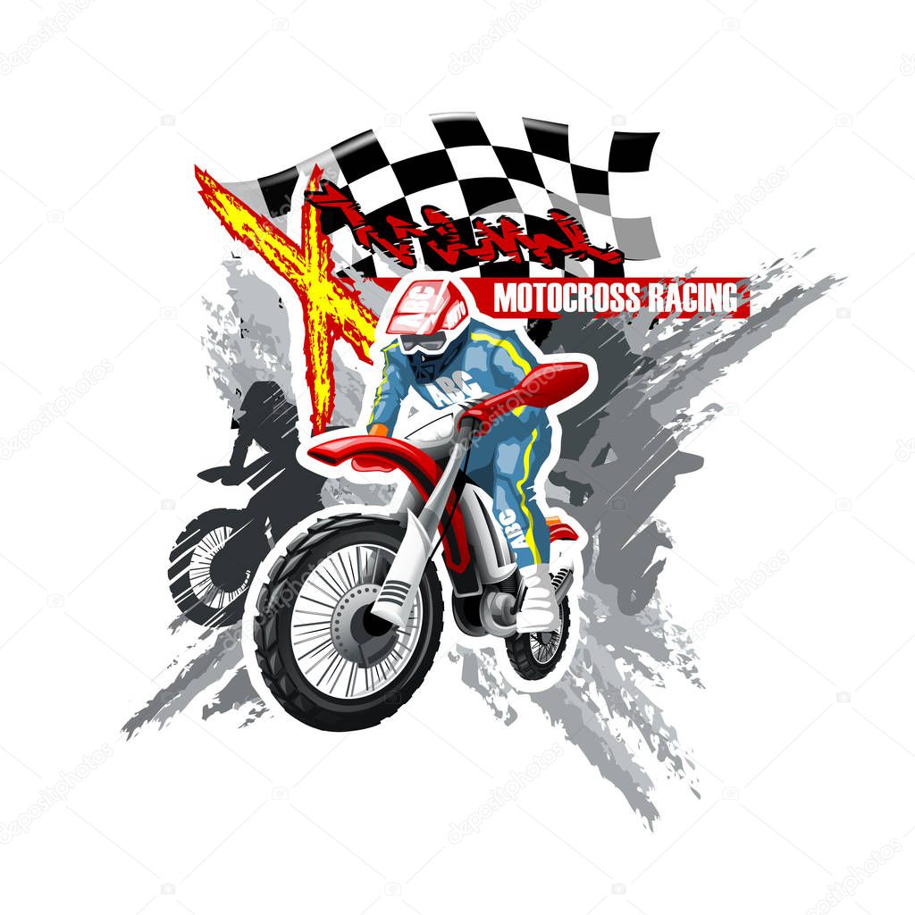 Extreme red Off Road Motorbike, X-Treme logo template. Vector illustration.