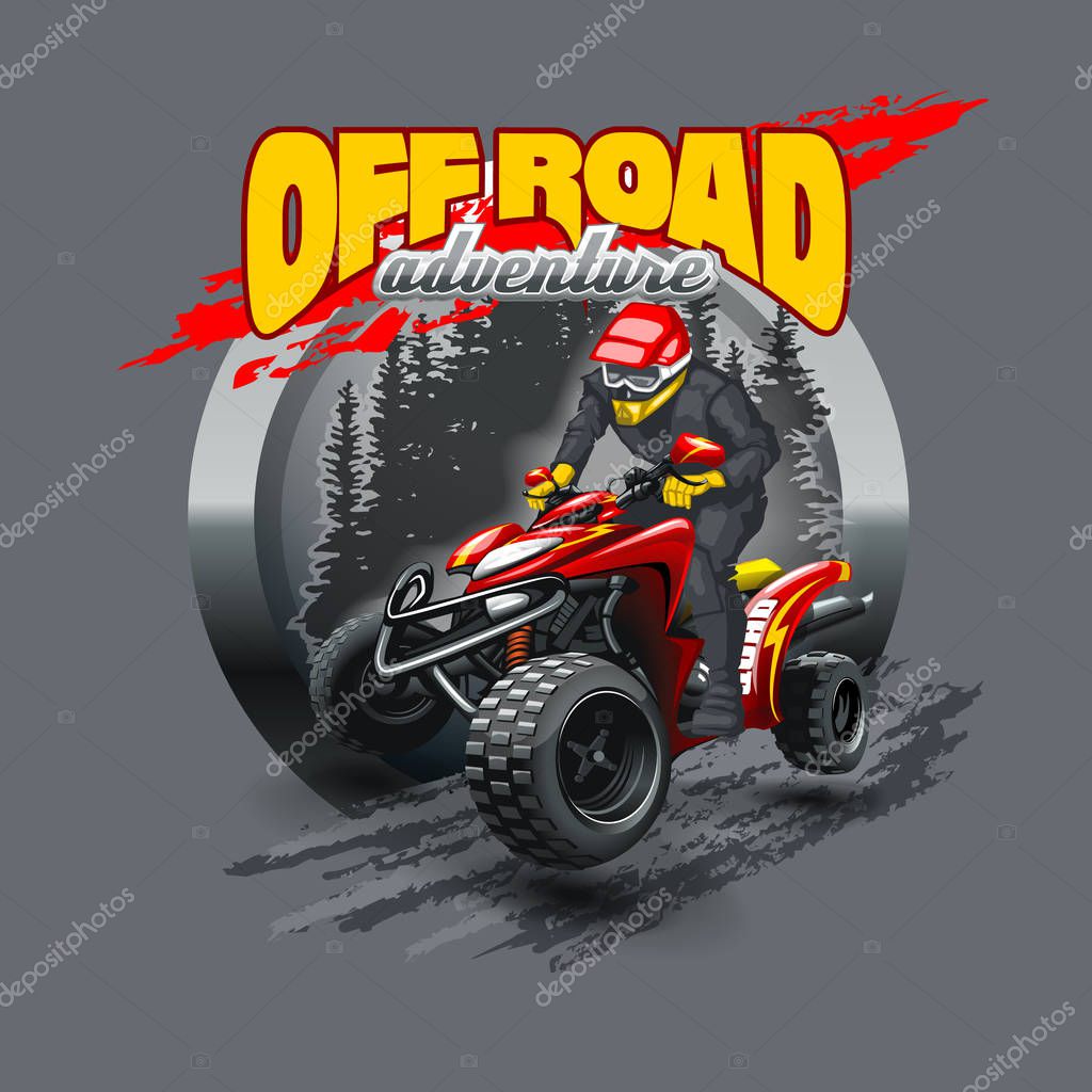 Extreme red Off Road Quad Bike. Vector illustration.