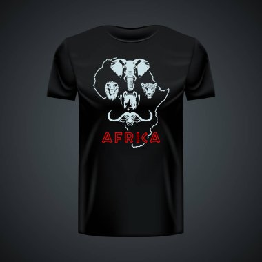 Vintage t-shirt ile şık Afrika büyük beş merkezi. Düzenlenebilir düzeni