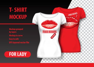 T-Shirt Mockup dudakları ve iki renk komik ifade ile. Mockup ve düzenlenebilir katmanlı.