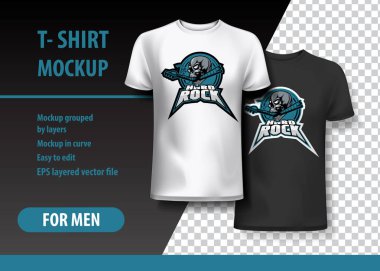 T-Shirt Mockup Hard Rock ve kafatası ifade iki renk ile. Mockup ve düzenlenebilir katmanlı.