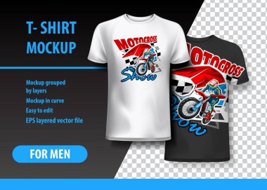 T-Shirt şablon, Motocross gösterisi ile tamamen düzenlenebilir. EPS 10 vektör çizim.