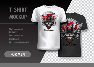 T-Shirt şablon, motorcularla tamamen düzenlenebilir logo göstermek. EPS 10 vektör çizim.