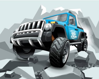 Aşırı mavi Off Road araç Suv Dağı'nda.