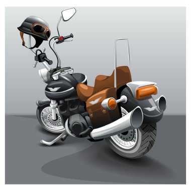 Vintage siyah klasik motosiklet. Çizgi film motosiklet görüntü.