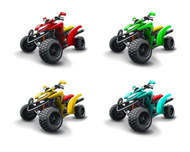 Farklı renklerde dört quad Bisiklet.