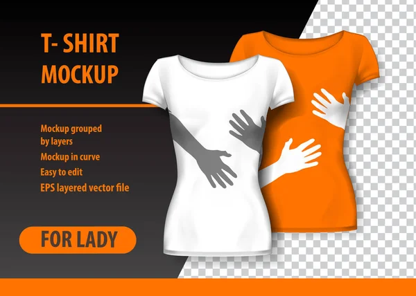 Shirt Mockup Com Mãos Duas Cores Mockup Camadas Editável — Vetor de Stock