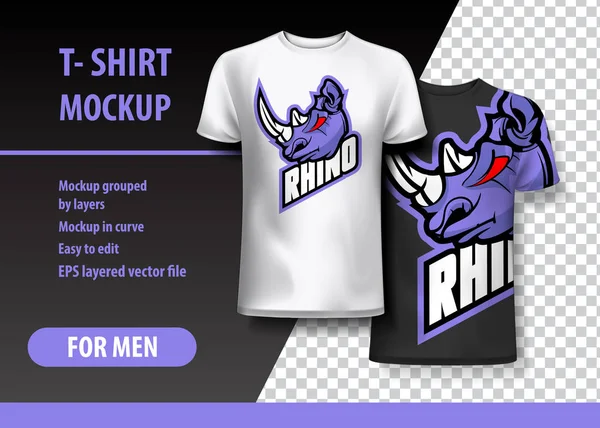 Shirt Mockup Com Rhino Frase Duas Cores Mockup Camadas Editável — Vetor de Stock