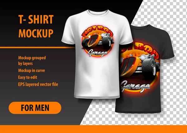 T-Shirt şablon, iki renk Vintage Hot Rod logosu ile tamamen düzenlenebilir. EPS 10 vektör çizim.
