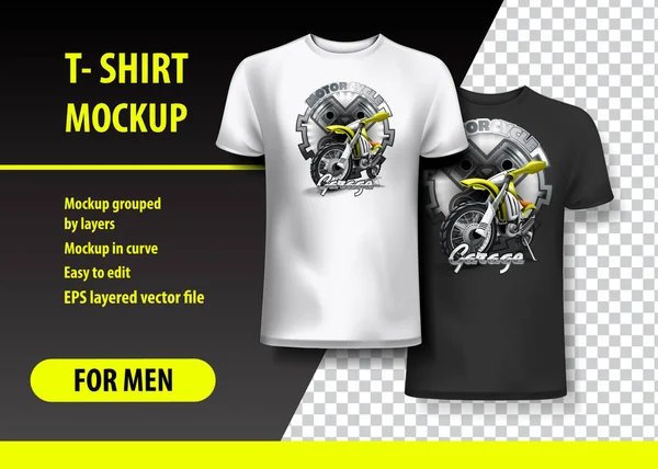 Shirt Template Fully Editable Motorbike Garage Eps Vector Illustration — Stock Vector