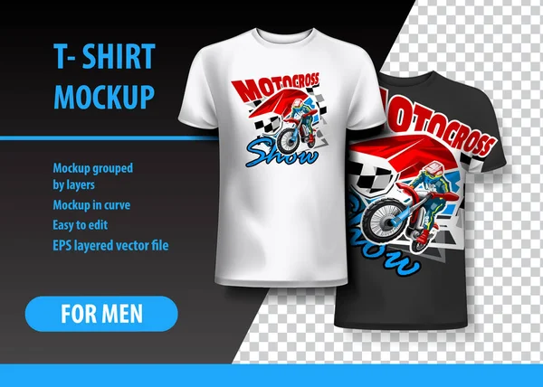 Shirt Modelo Totalmente Editável Com Motocross Show Eps Ilustração Vetorial — Vetor de Stock