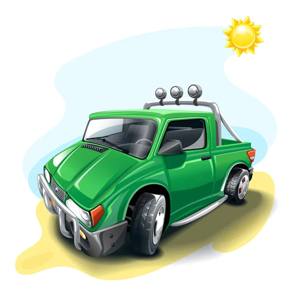 Groene Cartoon Road Auto — Stockvector