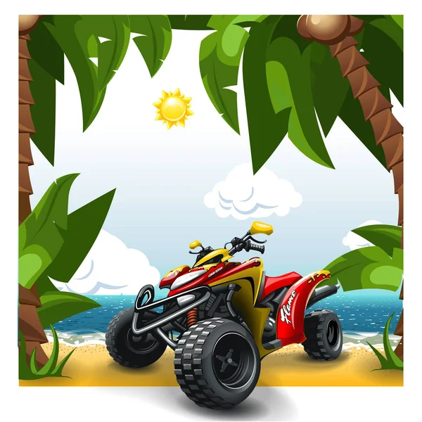 Quad Bike Uma Praia —  Vetores de Stock