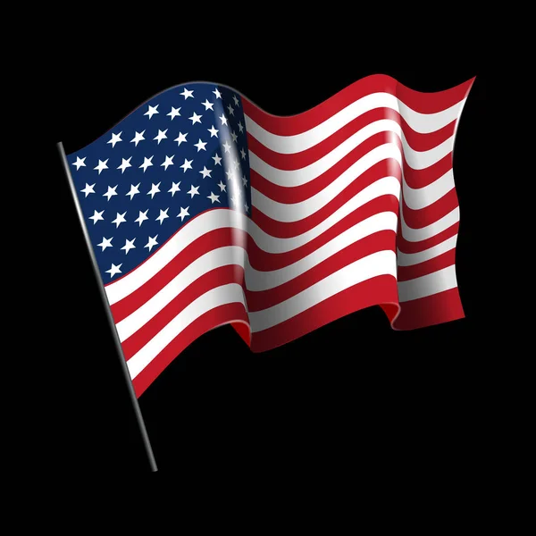 Waving American Flag Isolated Black — Stock Vector