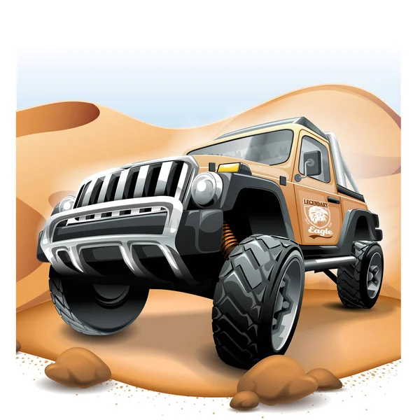 Road Vehicle Suv Corrida Extrema Deserto —  Vetores de Stock