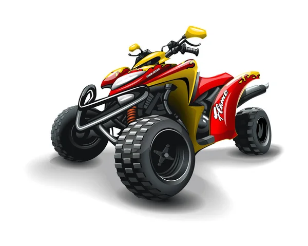 Rode Quad Bike Inscriptie Vlam Witte Achtergrond — Stockvector