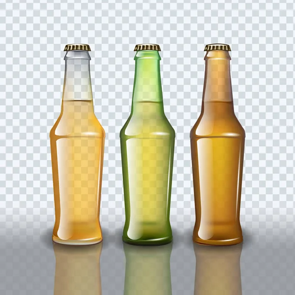 Set Botellas Llenas Cerveza Sobre Fondo Transparente — Archivo Imágenes Vectoriales