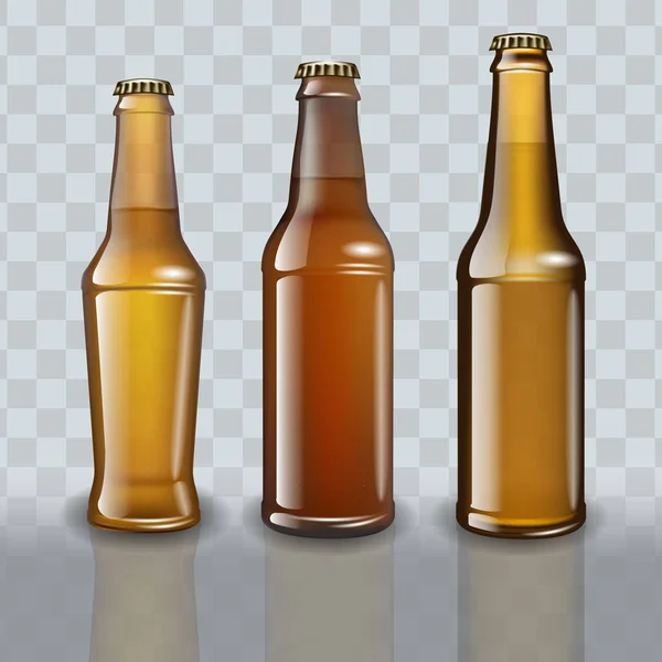 Набор Полных Бутылок Пива Прозрачном Фоне — стоковый вектор