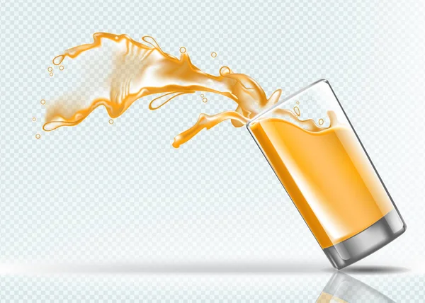 Splash Suco Laranja Vidro Caindo — Vetor de Stock