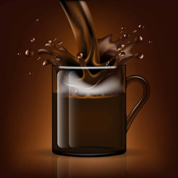 Spruzzare Caffè Una Tazza Vetro — Vettoriale Stock