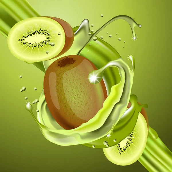 Percikan Jus Kiwi Dalam Gerakan - Stok Vektor