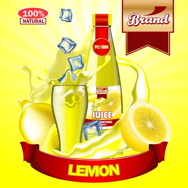 Jugo Anuncios Limón Con Logotipo Etiqueta Maqueta Realista Editable — Vector de stock