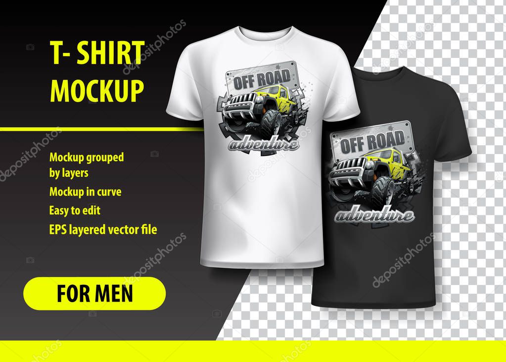 T-Shirt template, fully editable with Vintage Off Road logo. EPS 10 Vector Illustration.
