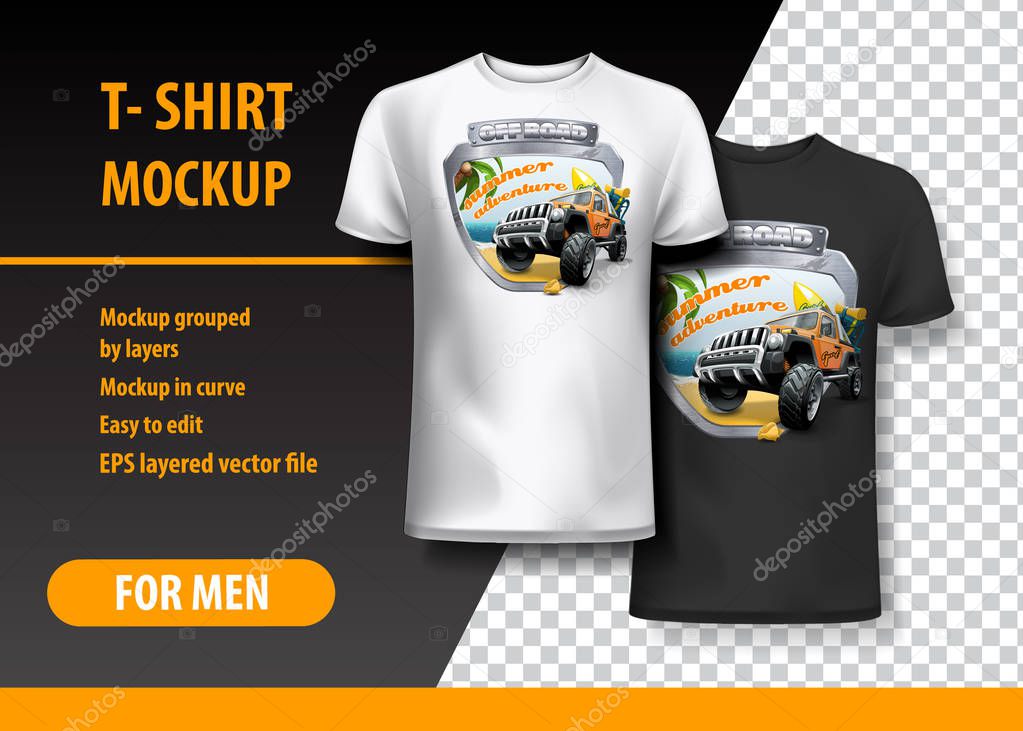 T-Shirt template, fully editable with Vintage Off Road logo. EPS 10 Vector Illustration.