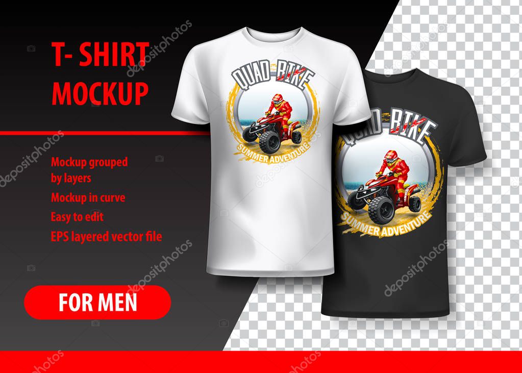 T-Shirt template, fully editable with Vintage Quad Bike logo. EPS 10 Vector Illustration.