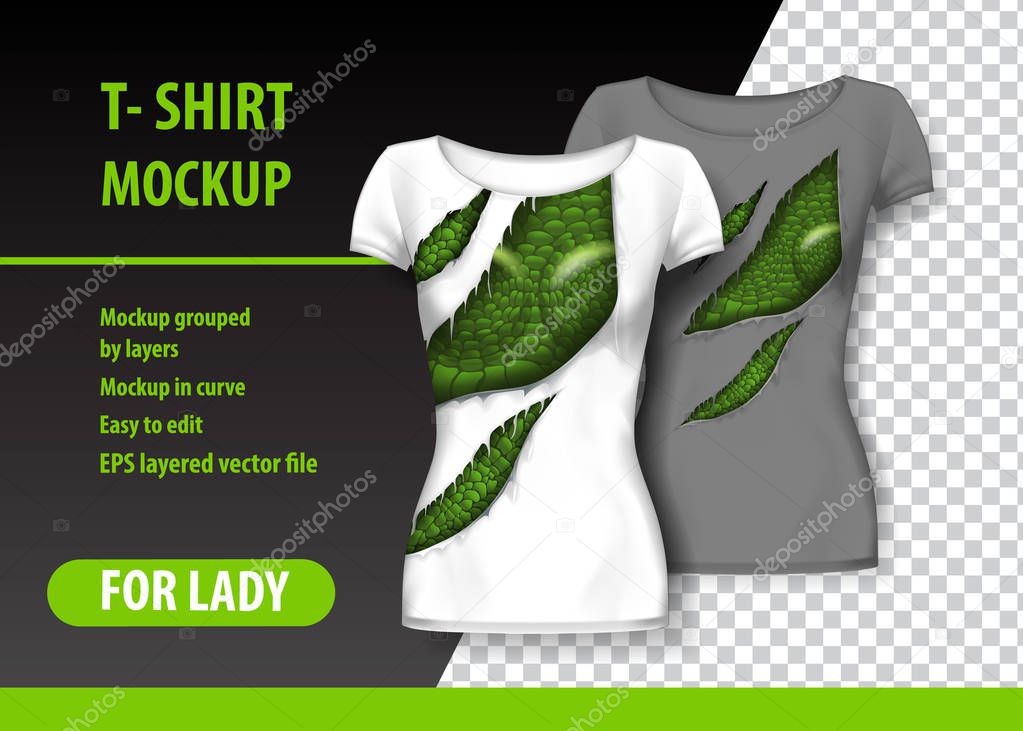 T-Shirt template, fully editable with torn clothes. EPS 10 Vector Illustration.