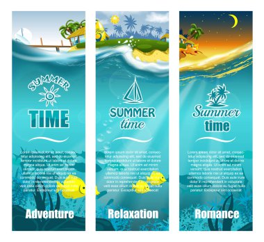 Yaz saati üç set, düzenlenebilir şablonları afiş