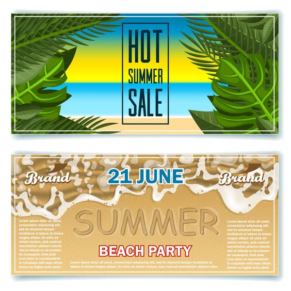 Zomer Verkoop Strand Partij Banners Bewerkbare Templates — Stockvector