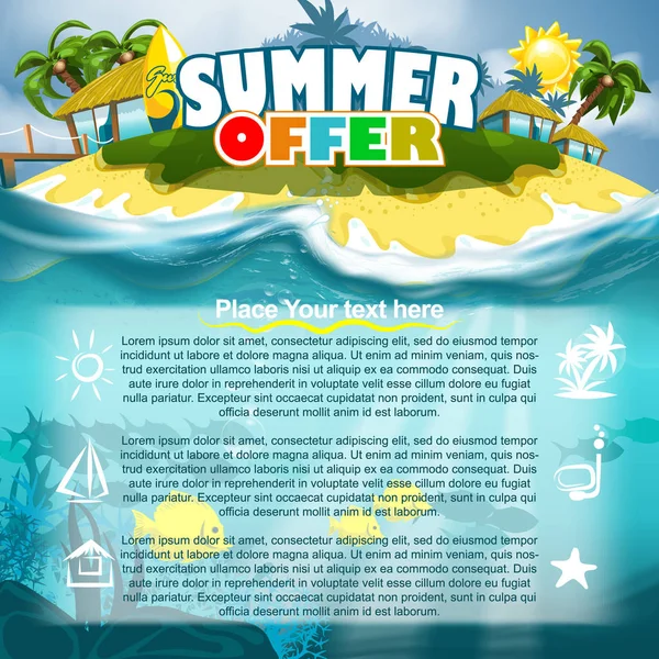 Zomer Aanbieding Flyer Template Met Mooi Eiland Achtergrond — Stockvector