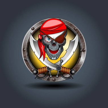 Korsan, rozet simge paslı demir yuvarlanır. UI oyun için.