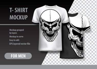 T-Shirt şablon, Vintage Skull dövme tarzı ile tamamen düzenlenebilir. EPS 10 vektör çizim.