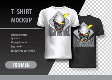 T-Shirt şablon, kafatası ve ışık ile tamamen düzenlenebilir. EPS 10 vektör çizim.