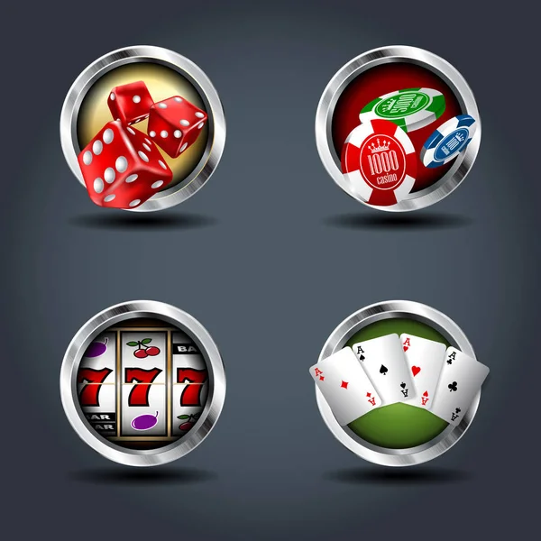 赌场四钢铁般的圆形徽章图标 — 图库矢量图片