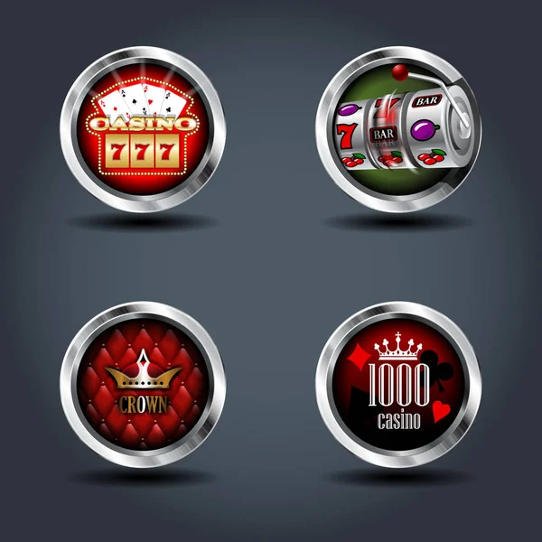 Casino Van Vier Steely Afgerond Badge Pictogrammen Voor Spel — Stockvector