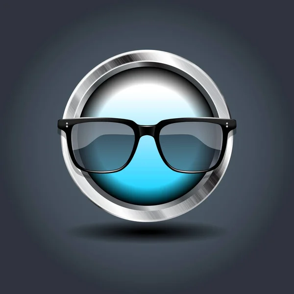 Lunettes Soleil Icône Badge Arrondie Acier Pour Jeu — Image vectorielle