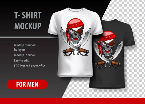 T-Shirt şablon, korsan ile tamamen düzenlenebilir. EPS 10 vektör çizim.