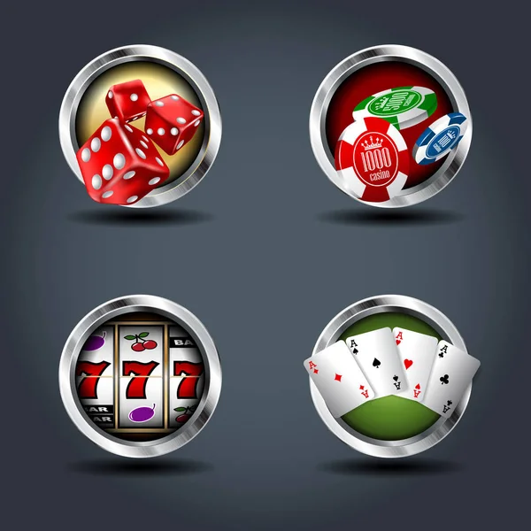 Casino Four Steely Rounded Badge Icons Game — Stock Vector