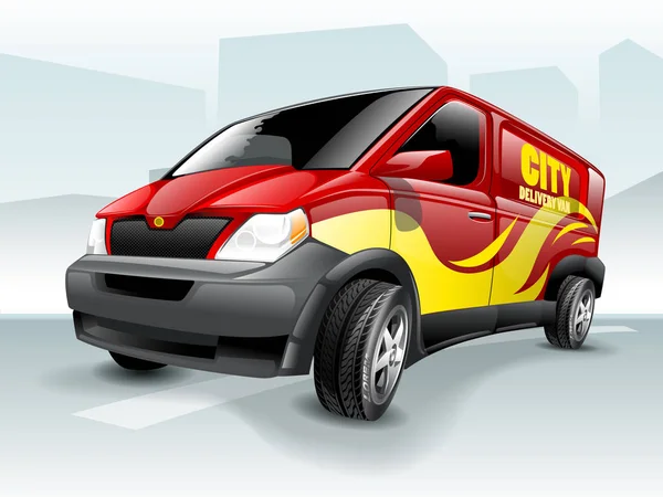 Cartoon Delivery Van Con Tema Astratto Sfondo Eps Grafica Vettoriale — Vettoriale Stock