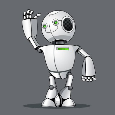 Komik çocuk robot, sizi tebrik. EPS 10 vektör grafikleri. Ve düzenlenebilir katmanlı.