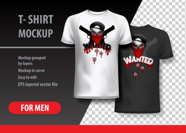 T-Shirt şablon, haydut kafatası ile tamamen düzenlenebilir. EPS 10 vektör çizim.