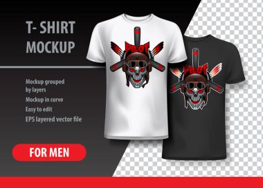 T-Shirt şablon, Pilot kafatası ile tamamen düzenlenebilir. EPS 10 vektör çizim.
